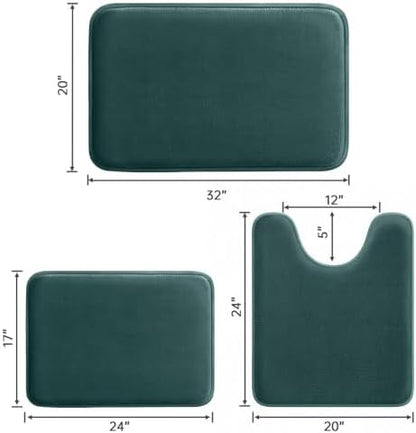 HUXMEYSON 3-Piece Memory Foam Bathroom Rug Set, Peacock Blue