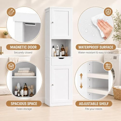 Walsunny Tall Bathroom Storage Cabinet with 6 Adjustable Shelves, White