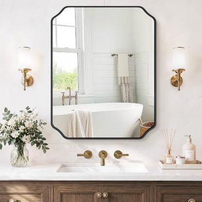 Vanity Bathroom Mirror, 24" x 30" Black Scalloped Mirror for Wall