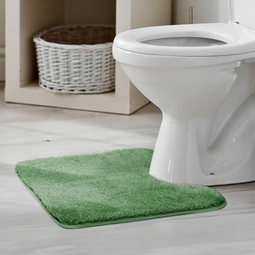 TECHMILLY U Shaped Super Soft Shaggy Bathroom Rugs, Absorbent Thick Non Slip Microfiber Toilet Rugs, Quick Dry Machine Washable Bath Mat for Bathroom Floor, Bathtub and Shower 24"x20" Green