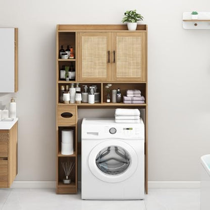 Vabches Over The Toilet Storage Cabinet with 2 Barn Doors, Oak