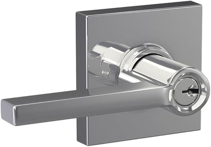 SCHLAGE F51A LAT 625 COL Latitude Lever with Collins Trim Keyed Entry Lock, Bright Chrome