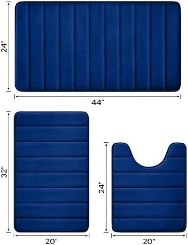 BYSURE Navy Blue Memory Foam Bath Mats Extra Long