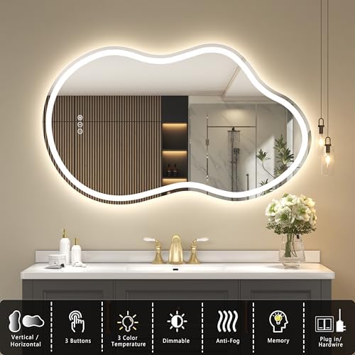 SMIROR 40x24 Irregular Led Lighted Bathroom Vanity Mirror