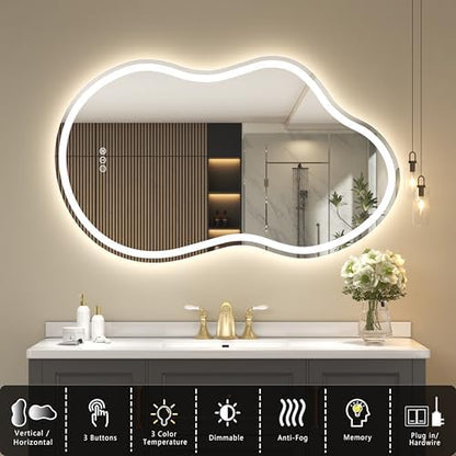 SMIROR 40x24 Irregular Led Lighted Bathroom Vanity Mirror