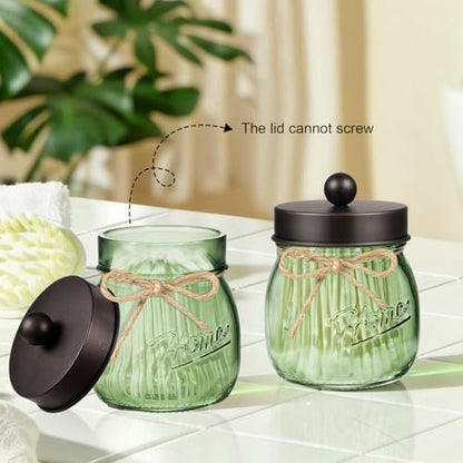 Amolliar Mason Jar Bathroom Accessories Set, 4 Pcs Green Glass Bathroom Set