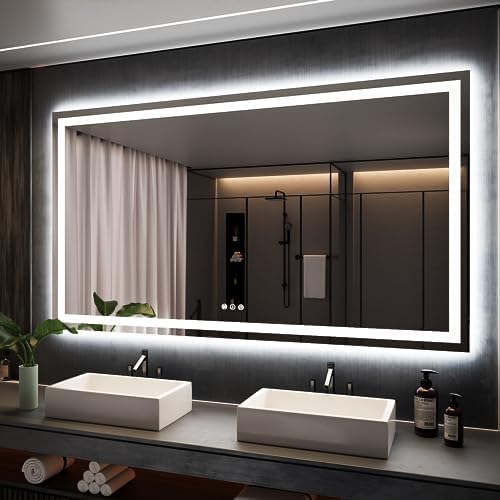 ISKM 72x40 LED Mirror for Bathroom, Front and Back Lit, Anti-Fog, Dimmable