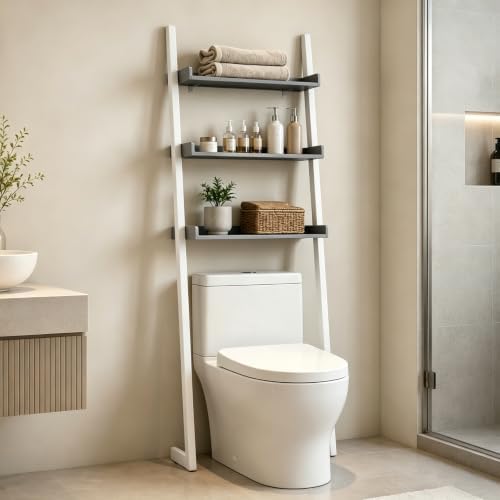 3-Tier Bathroom Over Toilet Storage for Small Space (White+Grey)