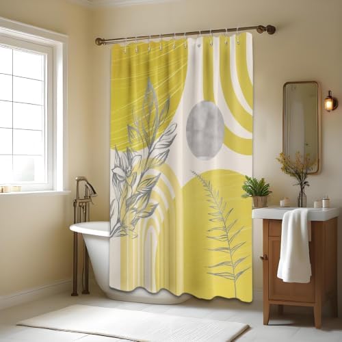Mustard Yellow Shower Curtain, 60X72 in, Mid Century Modern
