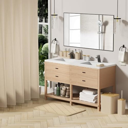 Bathroom Accessory Set - 25PC Bathroom Sets with Shower Curtain and Rugs, Beige Bathroom Set, Bathroom Accessories Set, Shower Curtain Sets with Rugs, Trash Can & Soap Dispenser