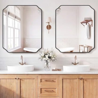 Vanity Bathroom Mirror, 30" x 36" Black Scalloped Mirror for Wall