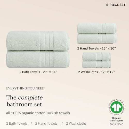 California Design Den Organic Cotton Towel & Washcloth Set of 6, Soft Sage