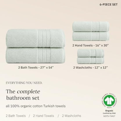 California Design Den Organic Cotton Towel & Washcloth Set of 6, Soft Sage