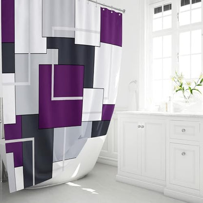 BTTN Purple Modern Geometric Waterproof Fabric Shower Curtain Set, 72 x 72