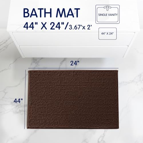SUBRTEX Bathroom Rugs, 24" x 44" Chenille Bath Rug Soft Short Plush Bath Mat Soft Shower Mat Water Absorbent Shower Mat Quick Dry Machine Washable, Chocolate