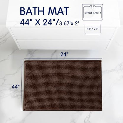 SUBRTEX Bathroom Rugs, 24" x 44" Chenille Bath Rug Soft Short Plush Bath Mat Soft Shower Mat Water Absorbent Shower Mat Quick Dry Machine Washable, Chocolate