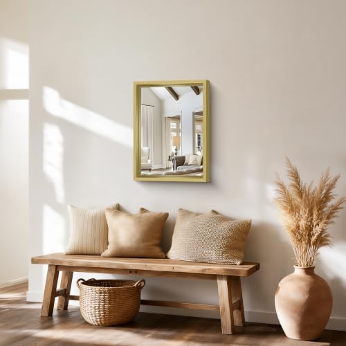 Bathroom Mirror, 18 x 24 inch Natural Wood Grain Colored Aluminum Metal Frame Bathroom Vanity Mirror, Rectangle Wall Mirror for Bedroom Living Room, Tempered Glass, Horizontal or Vertical