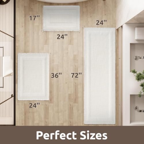 AMOAMI Waffle Bath Mat, Absorbent Bathroom Rugs Non Slip 17''x24'' White