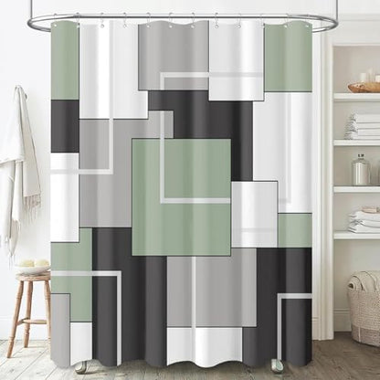 BTTN 36x72 Half Geometric Waterproof Fabric Shower Curtain Set, Sage Green