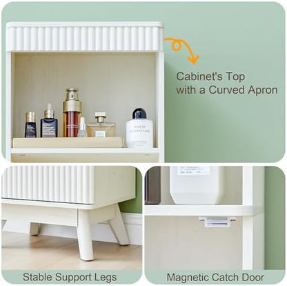 Bifins 68" Tall Bathroom Storage Cabinet,Narrow Fluted Tower Cabinet with Door and Shelves,Slim Space Saving Storage Unit for Bathroom Kitchen Living Room (White, 11.8" D x 15.75" W x 68" H)