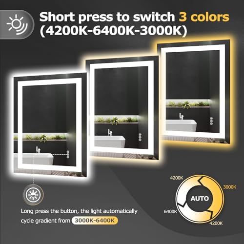 Hivone 24"X30" LED Bathroom Mirror with Lights, UL Listed