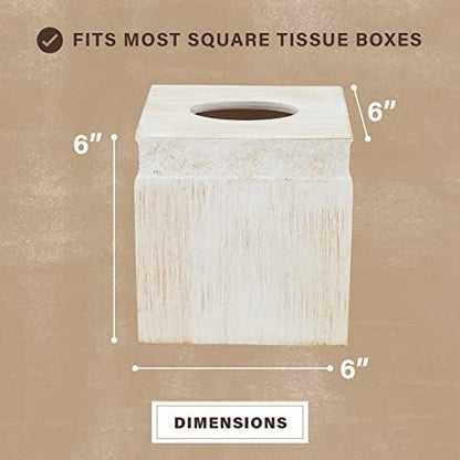 Rustic Luxe Beige Square Resin Tissue Box Cover
