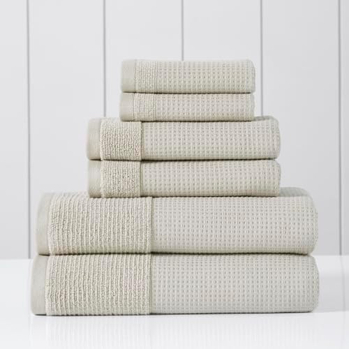 Modern Threads Waffle-Rib 6-Piece Towel Set – Premium Cotton Bath Towels, Ultra-Absorbent & Soft, Elegant Waffle Texture for Bathroom & Spa, Taupe