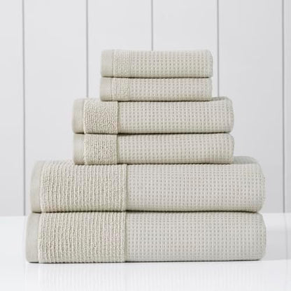Modern Threads Waffle-Rib 6-Piece Towel Set – Premium Cotton Bath Towels, Ultra-Absorbent & Soft, Elegant Waffle Texture for Bathroom & Spa, Taupe