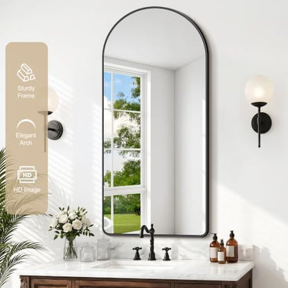 GLASHOM Arched Bathroom Vanity Mirror, 20"x40" Black Frame Wall Mirror