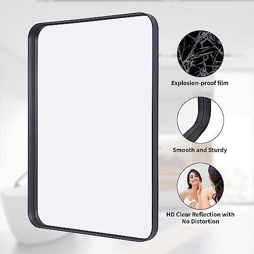 VooBang Bathroom Mirror 24x36 inch, Black Gorgeous Deep Frame Wall Mirror, Modern Round Corner Bathroom Vanity Mirror for Bedroom, Living Room, Hanging or Leaning Horizontal or Vertical, Black