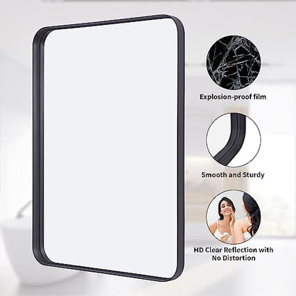 VooBang Bathroom Mirror 24x36 inch, Black Gorgeous Deep Frame Wall Mirror, Modern Round Corner Bathroom Vanity Mirror for Bedroom, Living Room, Hanging or Leaning Horizontal or Vertical, Black