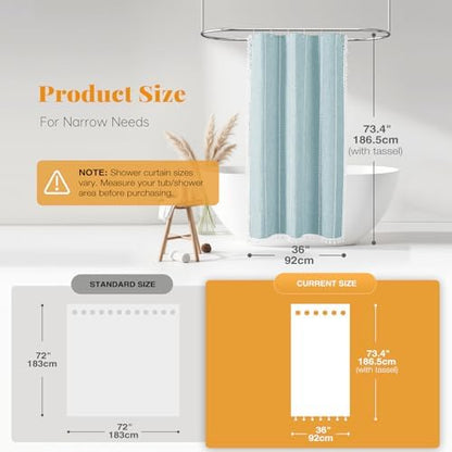 BTTN Small Boho Linen Heavy Duty Cloth Shower Curtain Set, 36x72, Fog Blue