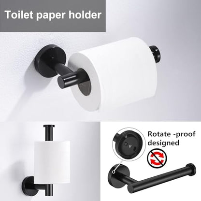 5 Pieces Matte Black Bathroom Hardware Accessories Set, SUS304 Stainless Steel 24 Inch Bath Towel Bar Set, Round Bathroom Towel Holder Set, Towel Racks for Bathroom Wall Mounted