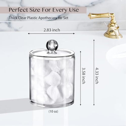 SheeChung 3 Pack Acrylic Qtip Holder with Labels, Qtip Jars for Bathroom
