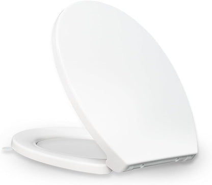 KHE Round Toilet Seat 16.5 Inch, Soft Close Toilet Seat with No-Touch Handle, Quick Release for Easy Cleaning, Non-Slip Bumpers, Durable PP, White