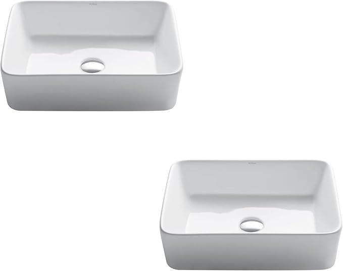 KRAUS Elavo Modern Rectangular Vessel White Porcelain Ceramic Bathroom Sink, 19 inch KCV-121