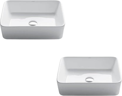 KRAUS Elavo Modern Rectangular Vessel White Porcelain Ceramic Bathroom Sink, 19 inch KCV-121