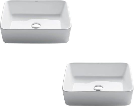 KRAUS Elavo Modern Rectangular Vessel White Porcelain Ceramic Bathroom Sink, 19 inch KCV-121