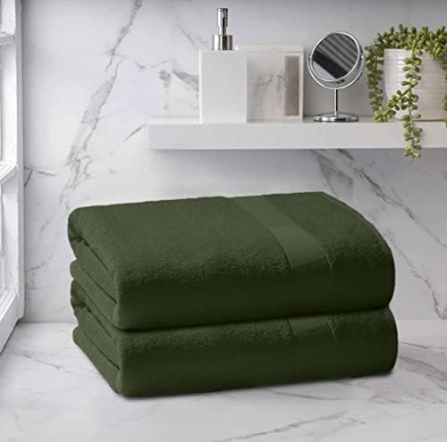 Belizzi Home Premium Cotton Oversized 2 Pack Bath Sheet 35x70-100% Pure Cotton - Ideal for Everyday use - Ultra Soft & Highly Absorbent - Machine Washable - Olive Green