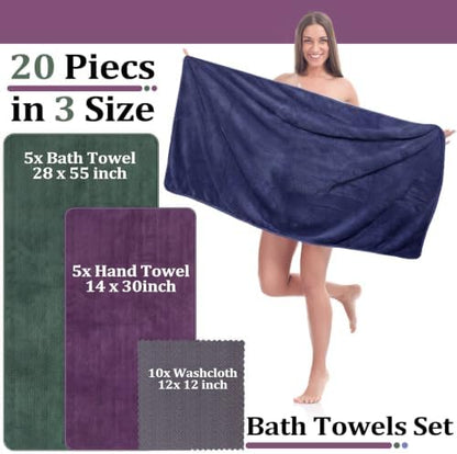 Mixweer 20 Pcs Bath Towel and Washcloths Set for Bathroom, Dark Color