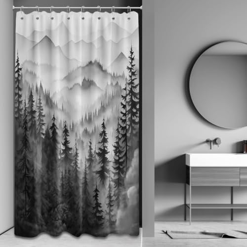 Black and White Stall Shower Curtain, 48X72 in Narrow Small, Forest