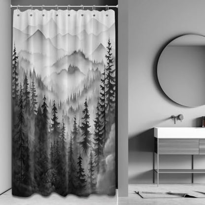 Black and White Stall Shower Curtain, 48X72 in Narrow Small, Forest