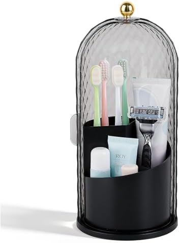 Toothbrush Holder with Cover for Bathroom Countertop, Organizer, Black