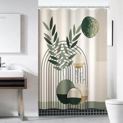 Mid Century Sage Green Shower Curtain for Bathroom 60x72 Inch