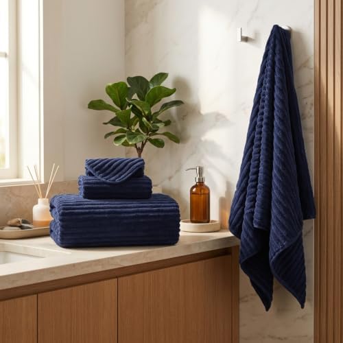 3 Pack Bath Towel Set, 40"x80" Oversized Bath Sheet,Navy Blue