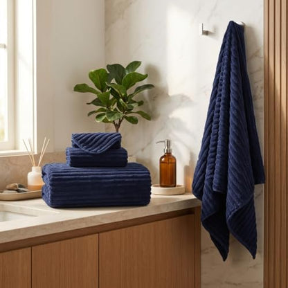 3 Pack Bath Towel Set, 40"x80" Oversized Bath Sheet,Navy Blue