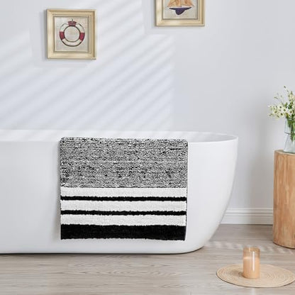 CozeCube Jet Black Striped 32"x20" Non Slip Washable Bath Mat