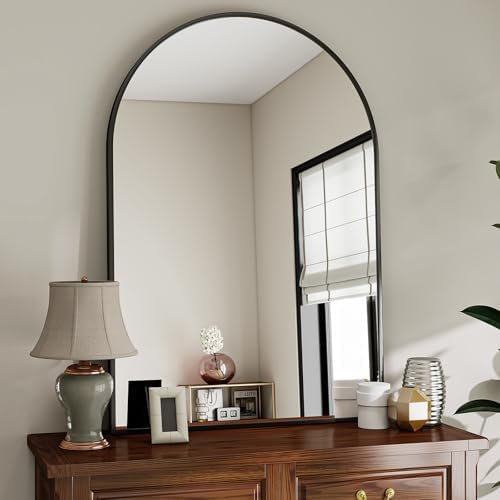 VooBang Large Arched Wall Mirror, 36 x 48 inch Arch Bathroom Mirror Black