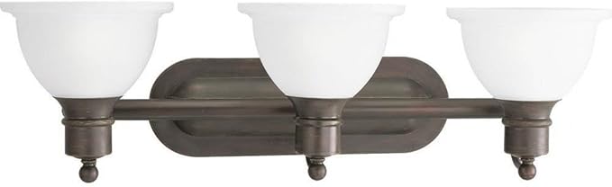 Progress Lighting P3163-20 3-Light Wall Bracket with White Etched Glass, Antique Bronze