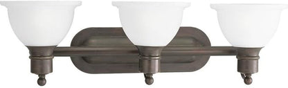Progress Lighting P3163-20 3-Light Wall Bracket with White Etched Glass, Antique Bronze